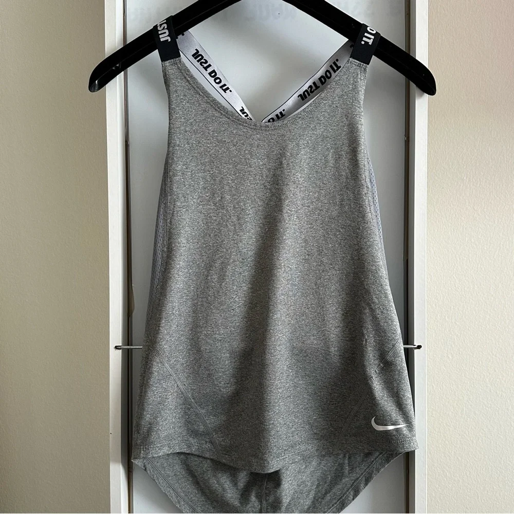 Nike Dri Fit Crisscross Back Just Do It Logo Strap Grey Active Tank Top Size XS - Picture 7 of 11